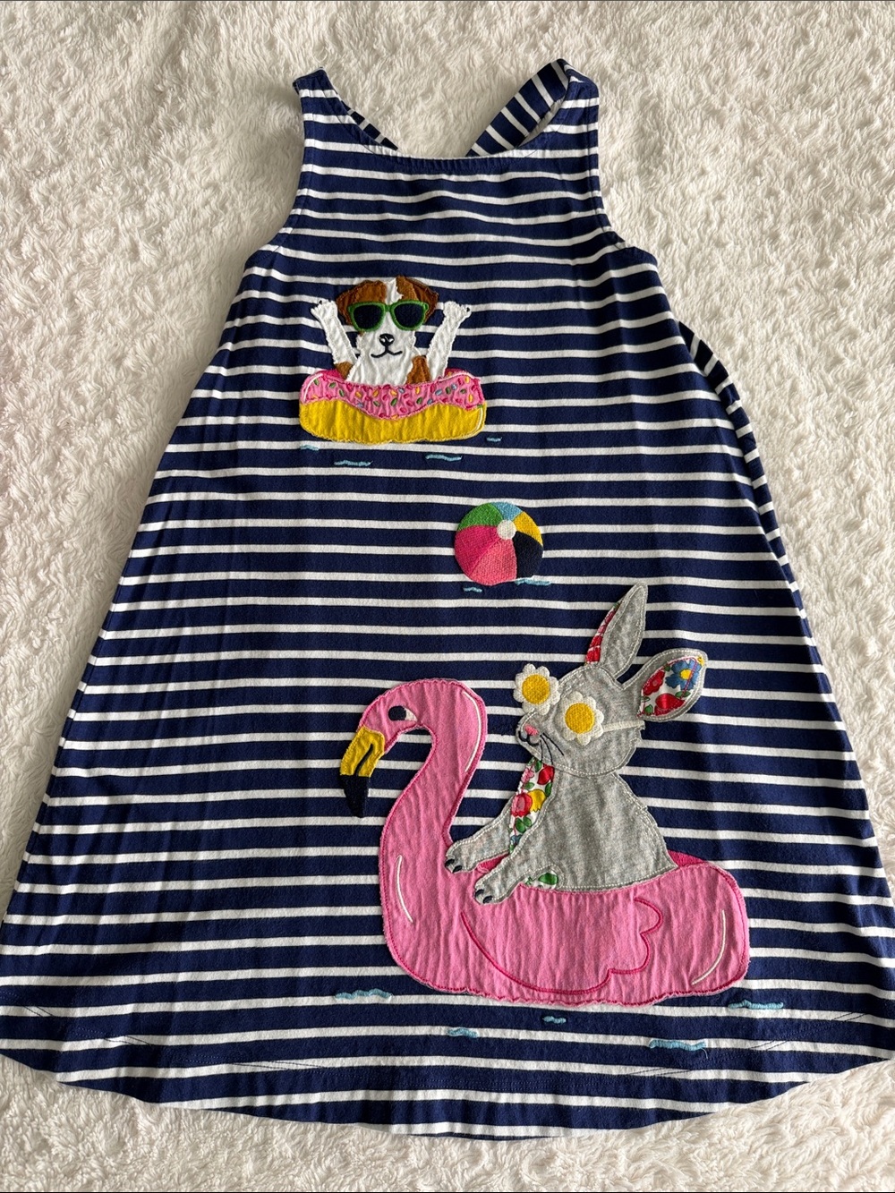 Mini Boden girls size 8-9 knit cross back dress dog bunny swimming summer beach